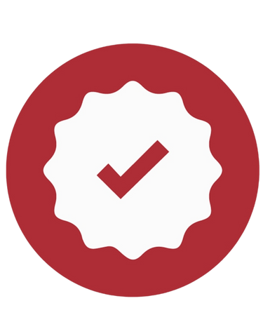Red circle with a white check mark in the center
