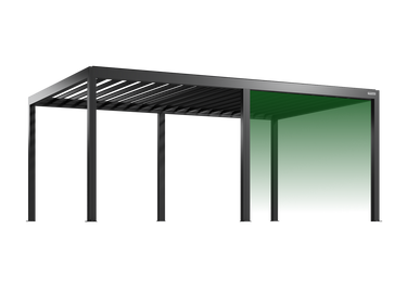 Black metal pergola with green gradient roof on a white background