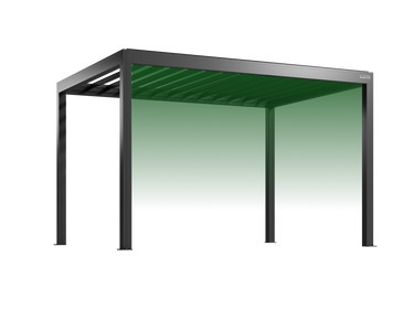 Green pergola structure on a white background
