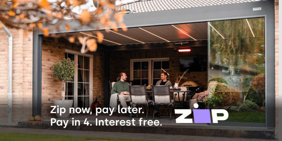 Zip Now Pay Later with Zip with a Pergolux Pergola on the background