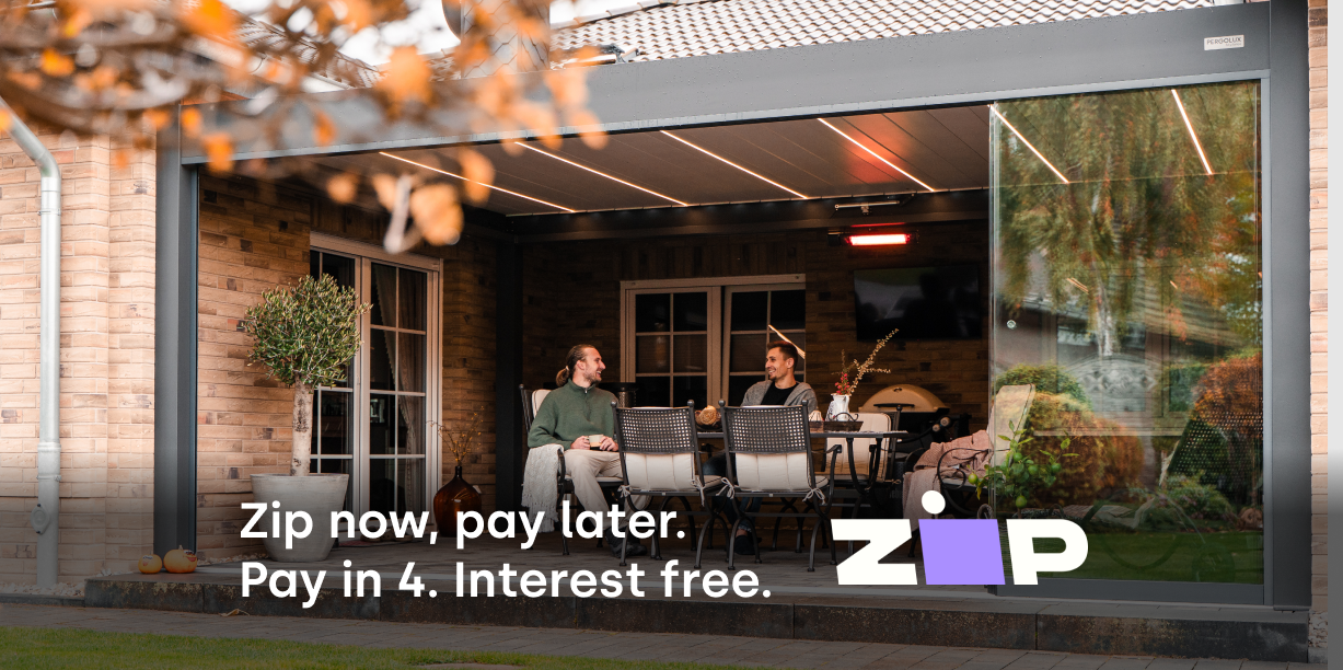Zip Now Pay Later with Zip with a Pergolux Pergola on the background