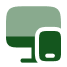 Two green computer monitors on a white background