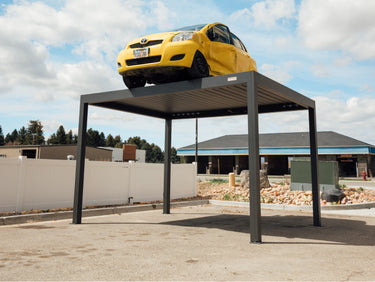 Pergolux pergola supporting the weight of a car on top
