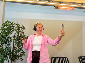 Pergolux employee presenting a pergola during a video call