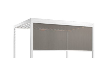 white pergola with light taupe grey mesh side screens