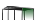 Black metal pergola with green gradient roof on a white background