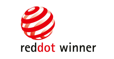 Red and white striped sphere logo with 'reddot winner' text on a white background