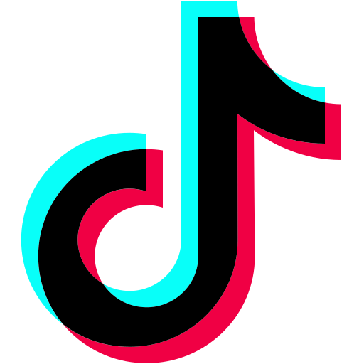 TikTok logo with black, red, and blue design on a white background