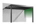 Black metal pergola attached to a white brick wall